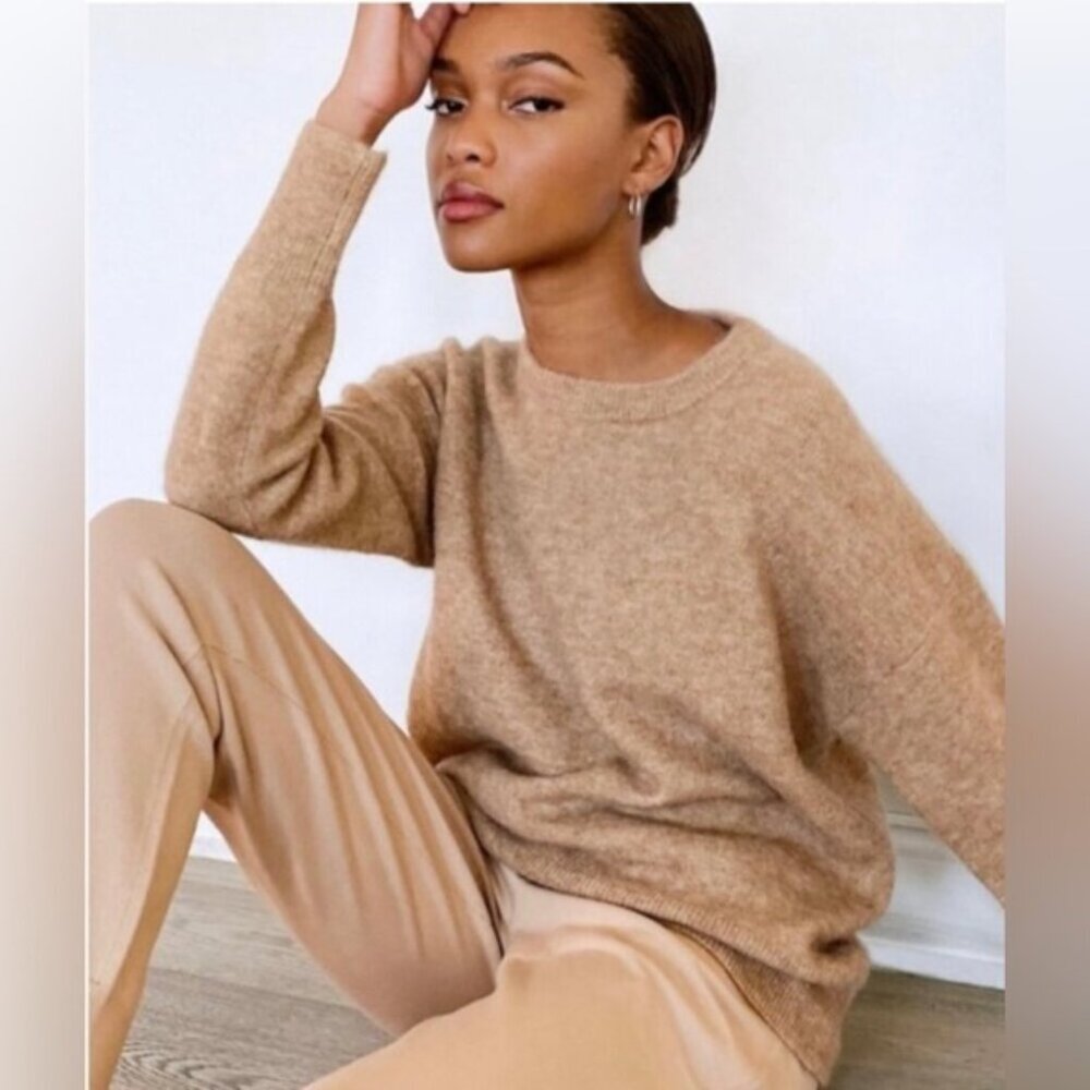 Aritzia The Group by Babaton Thurlow Wool Knit Sweater Crewneck BrownTan Small - Picture 2 of 8